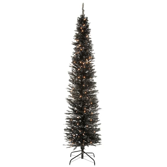 6ft. Pre-Lit Black Tinsel Artificial Christmas Tree